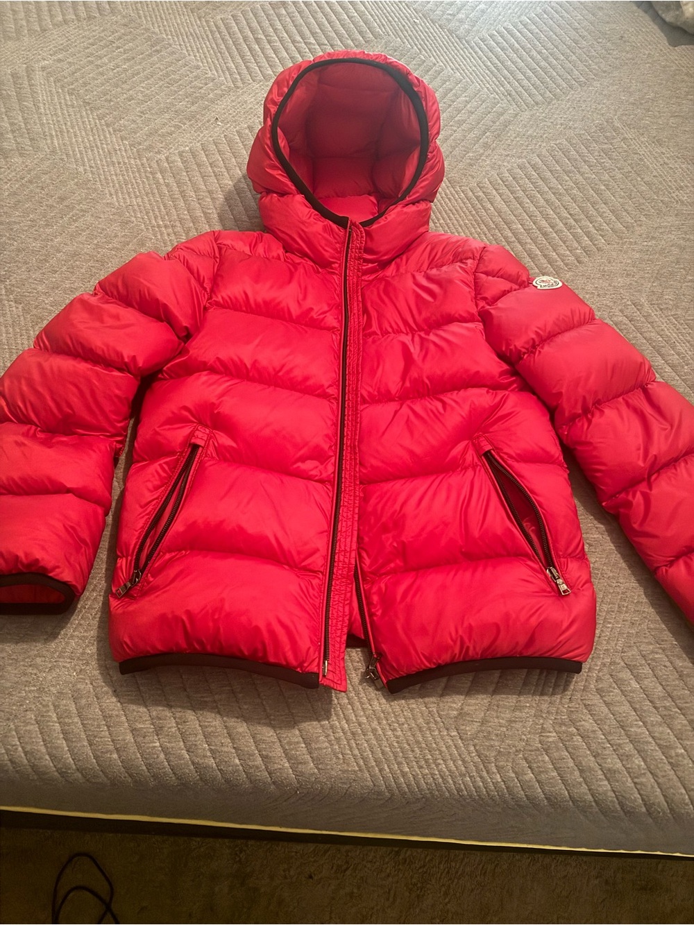 Moncler Kids Red Puffer Jacket with Hood